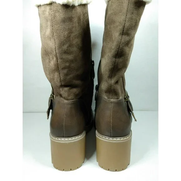 Katliu Womens Sz 36 US 5.5 Brown Side Zip Mid Calf Faux Wool Lined Heeled Boots - Picture 4 of 8